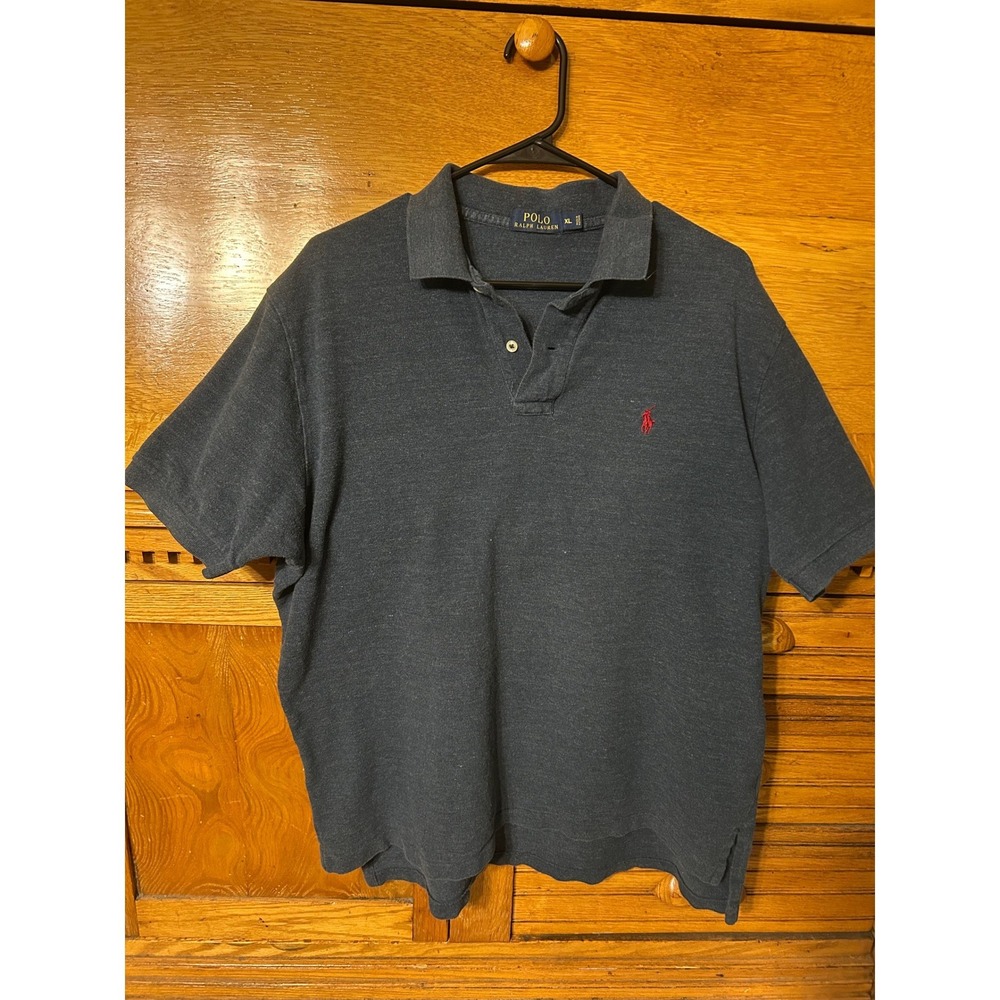 Polo Ralph Lauren Mens XL Gray Blue Heather Short Sleeve Pique Polo Shirt Preppy